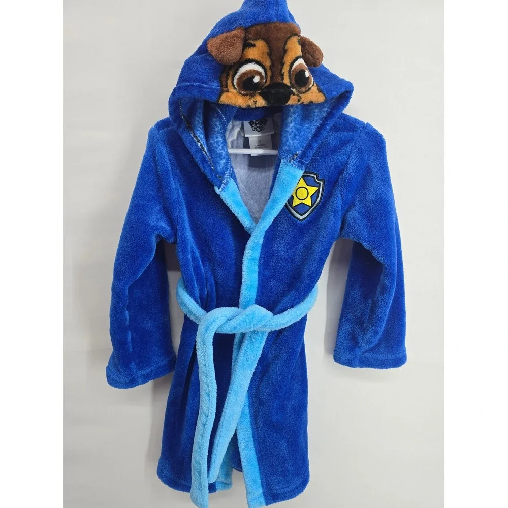 Paw Patrol Chase Boys Blue Plush Hooded Bathrobe Fleece Robe‎ Size 4T 1591